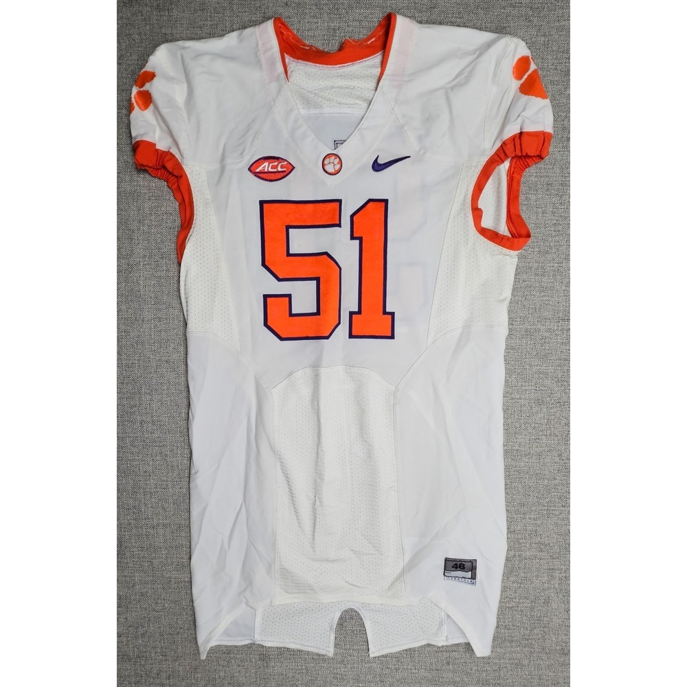 Clemson Tigers Football Jersey Mens 46 L White Game Worn Team Issued Nike #51